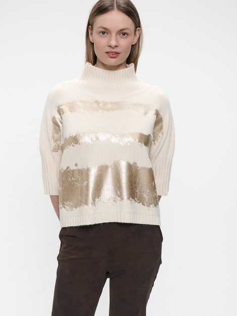 Pullover gold print NB2404 | Beige Gold