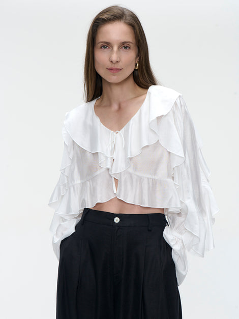 Saby ruffled viscose blouse | White