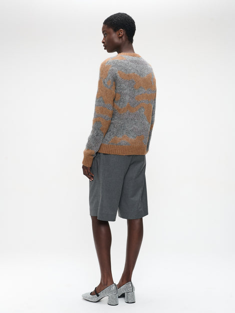 Pullover shiny inlay H25171 | Cognac
