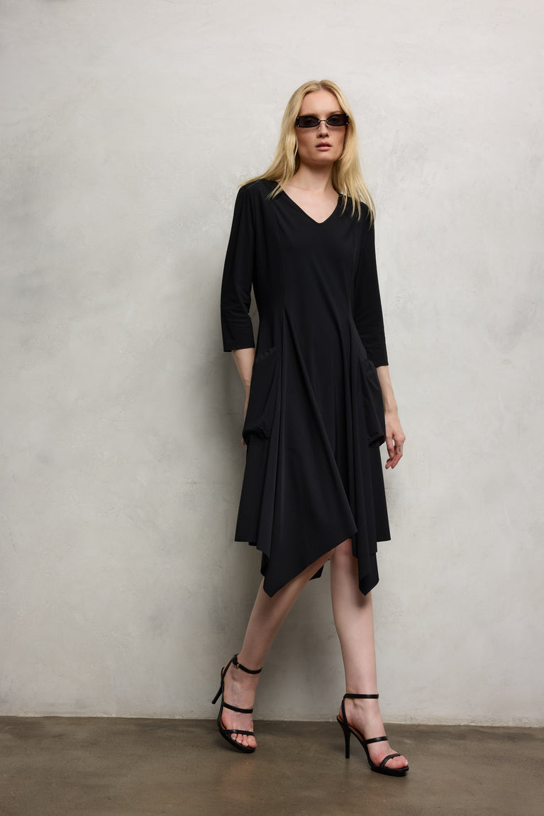 Caro LS stretch technical jersey dress | Black