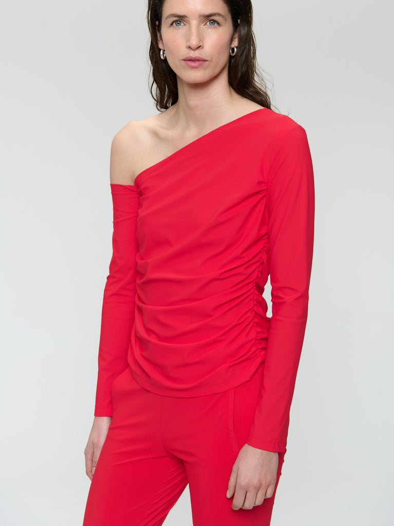 Lidia stretch technical jersey top | Red