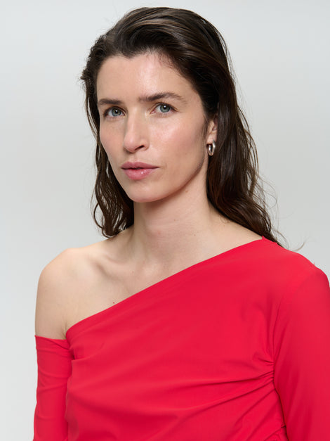 Lidia stretch technical jersey top | Red