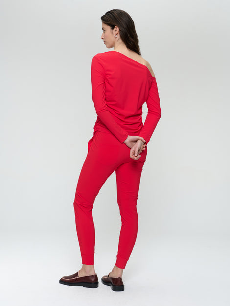 Lidia stretch technical jersey top | Red