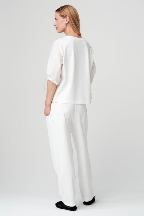 Pamela jersey/taffeta mix blouse | Off White