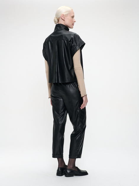Paola eco leather blouse | Black