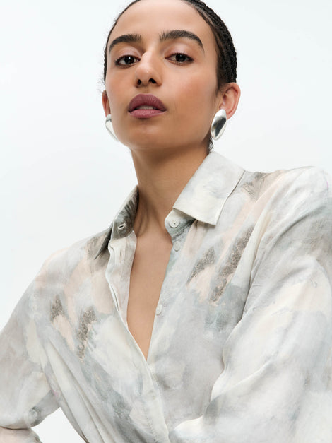SisiN printed silk viscose blouse | Grey