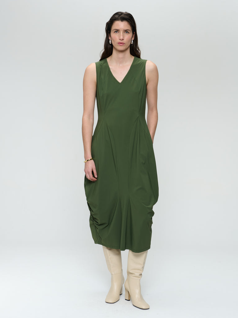 Ria WS stretch technical jersey dress | Oliva green