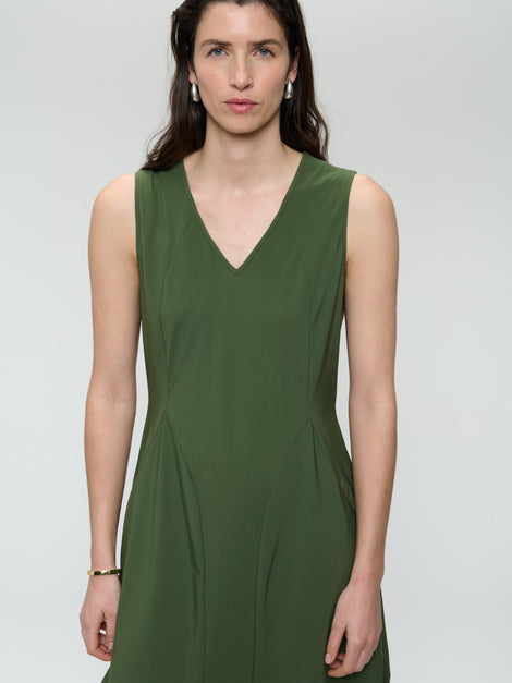 Ria WS stretch technical jersey dress | Oliva green