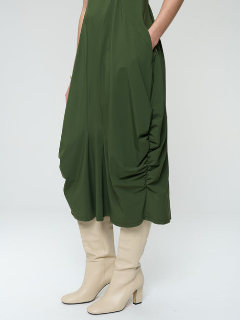 Ria WS stretch technical jersey dress | Oliva green
