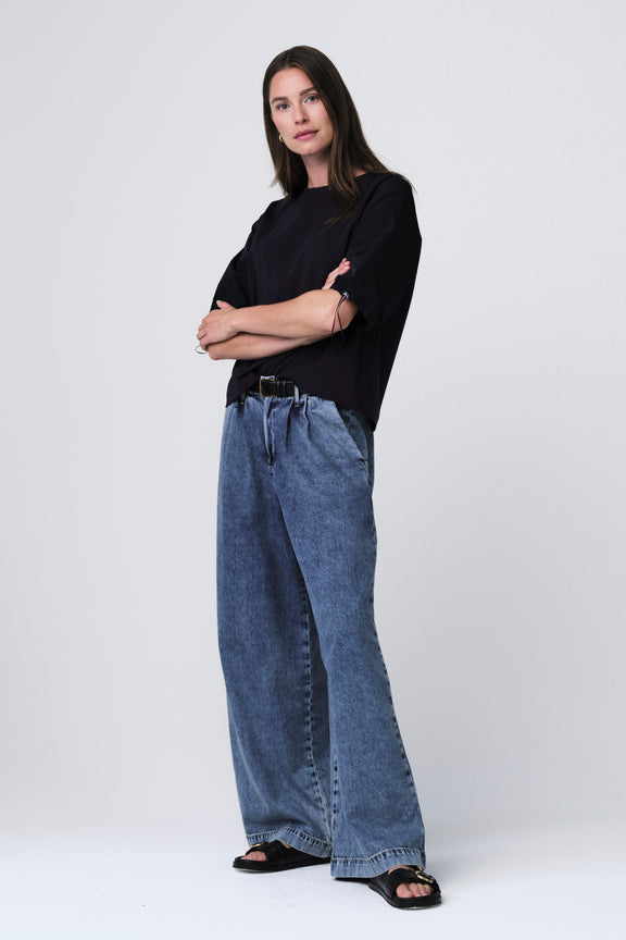 Pamela jersey/taffeta mix blouse | Blue