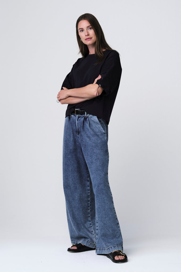 Pamela jersey/taffeta mix blouse | Blue
