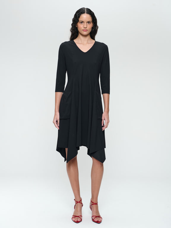 Caro LS stretch technical jersey dress | Black