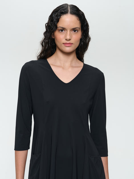 Caro LS stretch technical jersey dress | Black