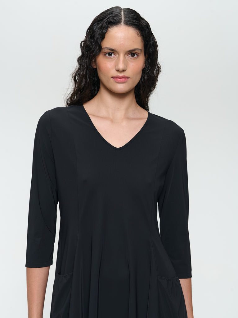 Caro LS stretch technical jersey dress | Black
