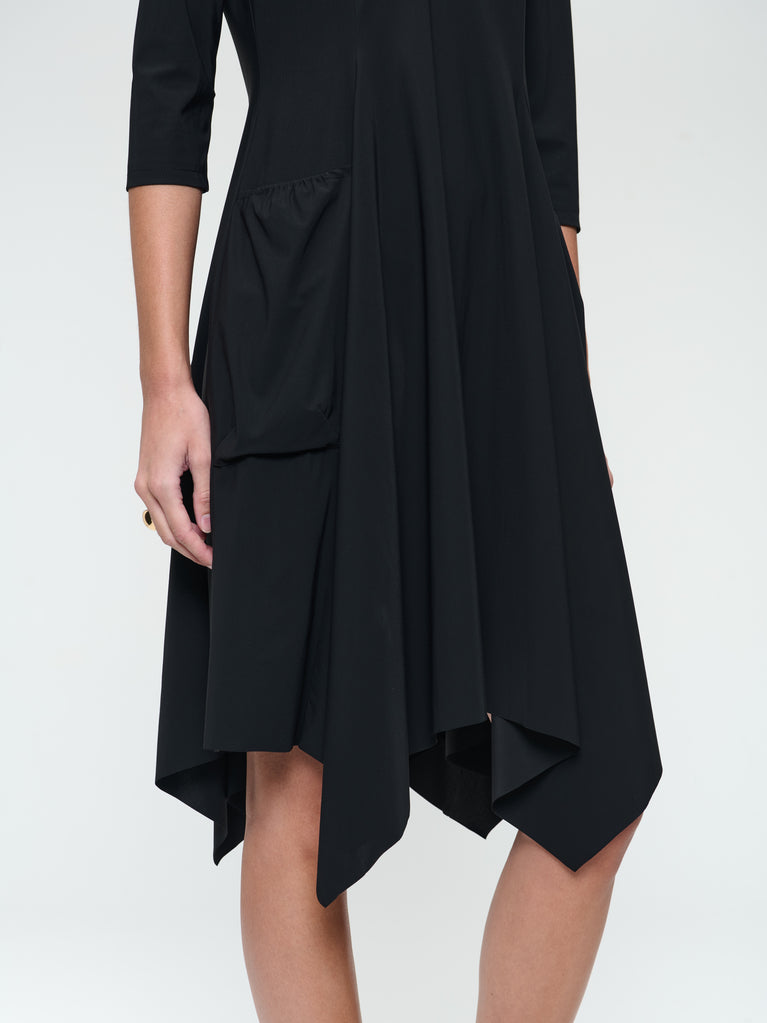 Caro LS stretch technical jersey dress | Black
