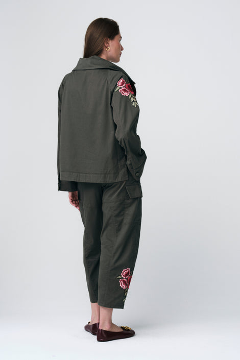 Twill utility embroidery jacket | Khaki