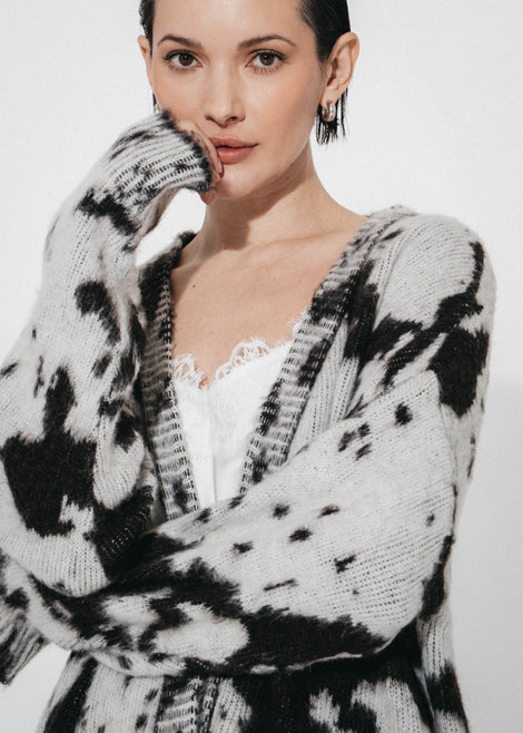 Jacquard print cardigan 2370 | Ecru Moro