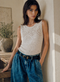 Sequined hole top 25052 | Ecru