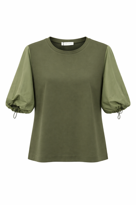 Pamela jersey/taffeta mix blouse | Army