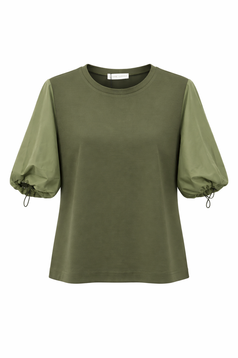 Pamela jersey/taffeta mix blouse | Army
