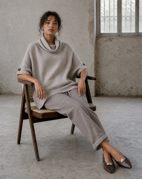 Dyed poncho NB98 | Light Brown