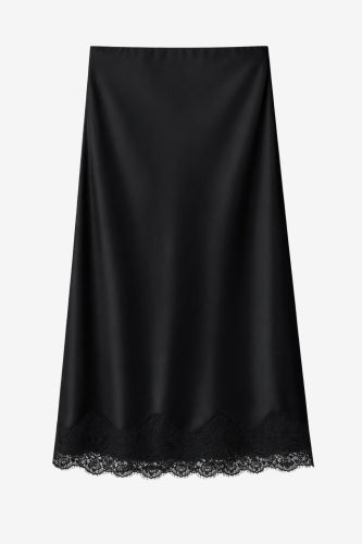 Esra silk skirt whit lace trim | Black