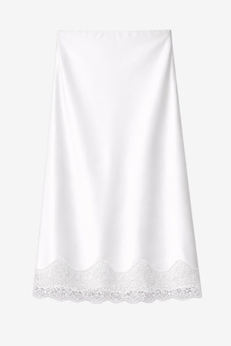 Esra silk skirt whit lace trim | White