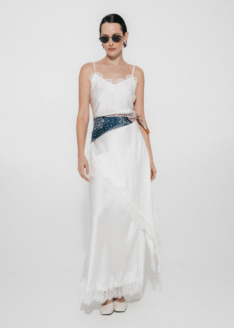 Esra silk skirt whit lace trim | White