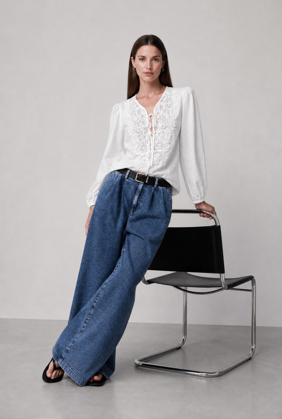 Bony viscose lace blouse | Clound Dancer 2