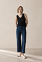 Openwork knit with sequins top 90841 | Blue Melange