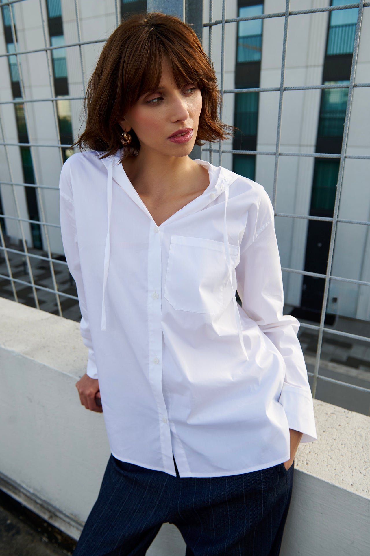 Stasi poplin hooded blouse Stasi poplin hooded blouse | White