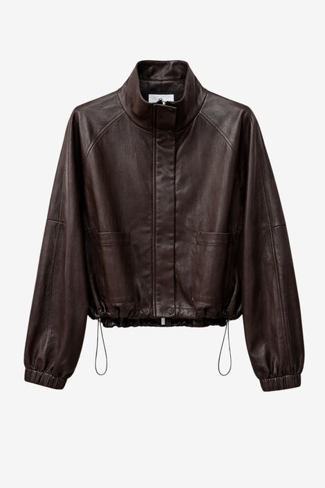 Nerina eco leather bomber jacket | Dark Brown