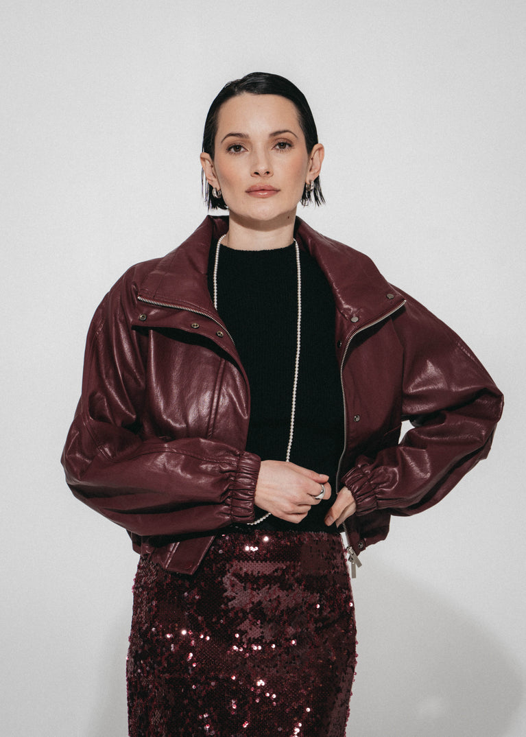 Nerina eco leather bomber jacket | Bordo
