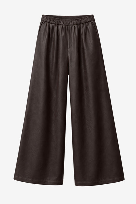 Sienna eco leather wide-leg pants | Dark Brown