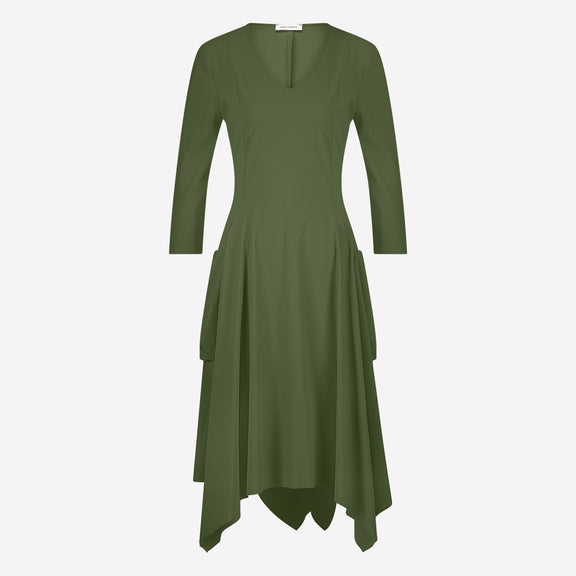 Caro LS stretch technical jersey dress | Oliva green