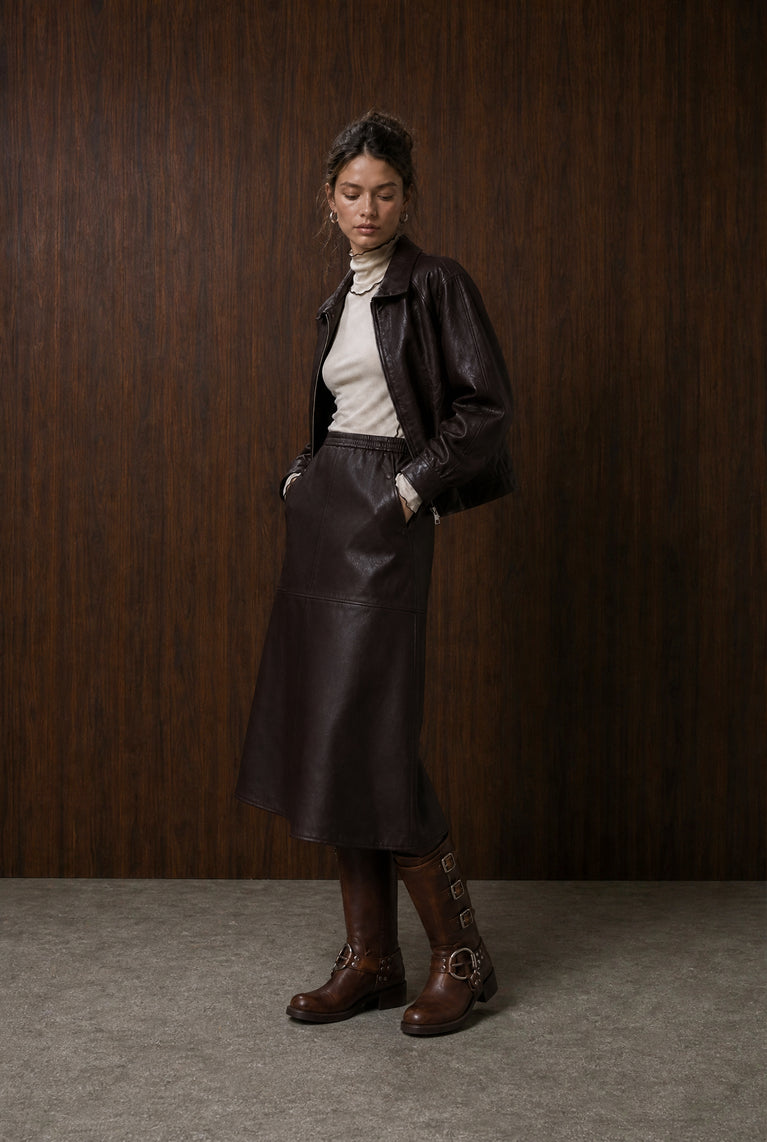 Elle eco leather skirt | Dark Brown
