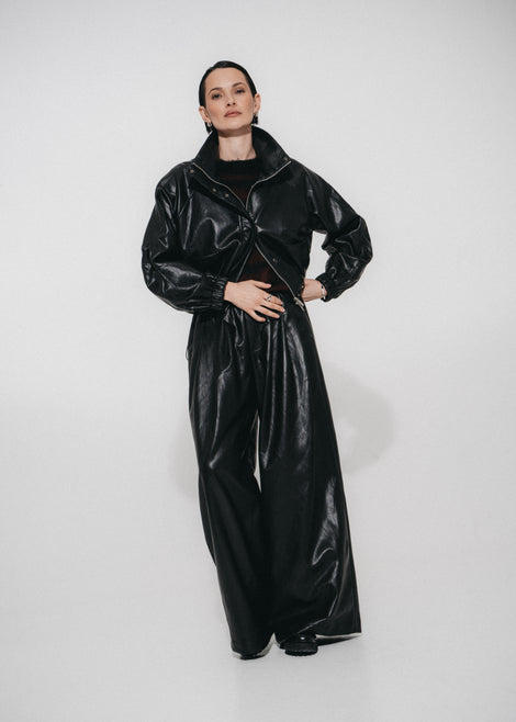 Sienna eco leather wide-leg pants | Black