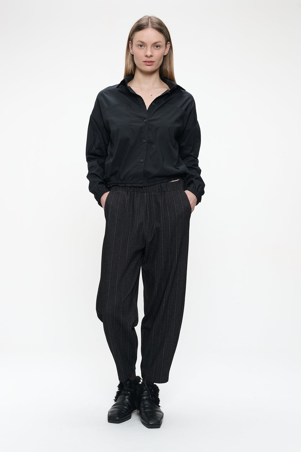 Aneta cotton poplin blouse | Black