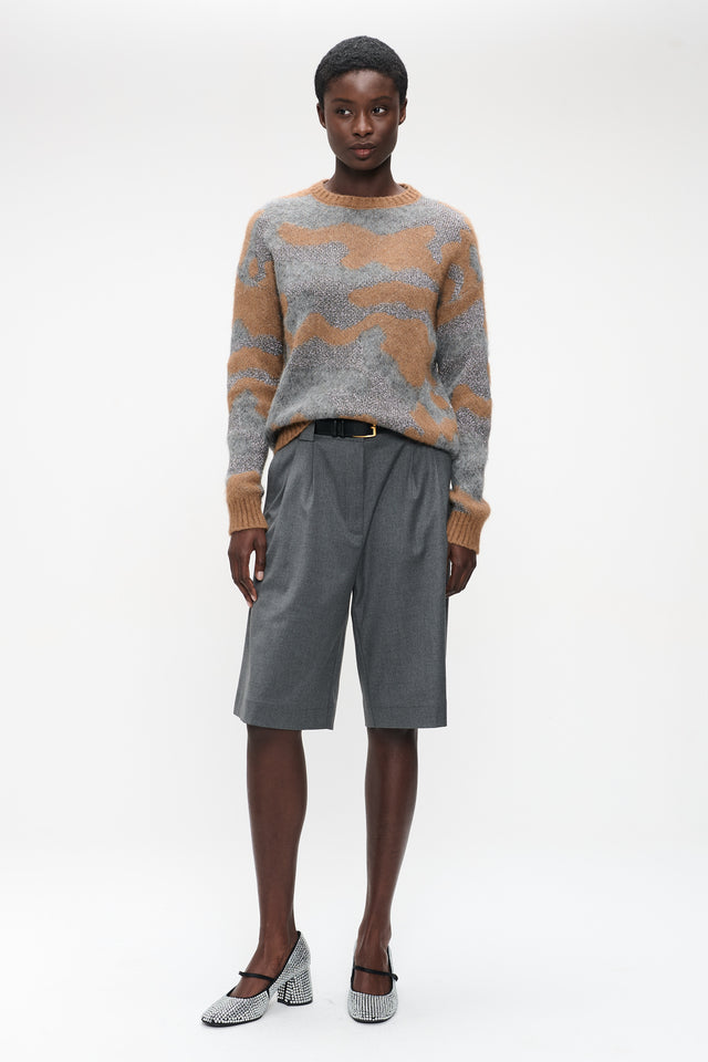 Pullover shiny inlay H25171 | Cognac