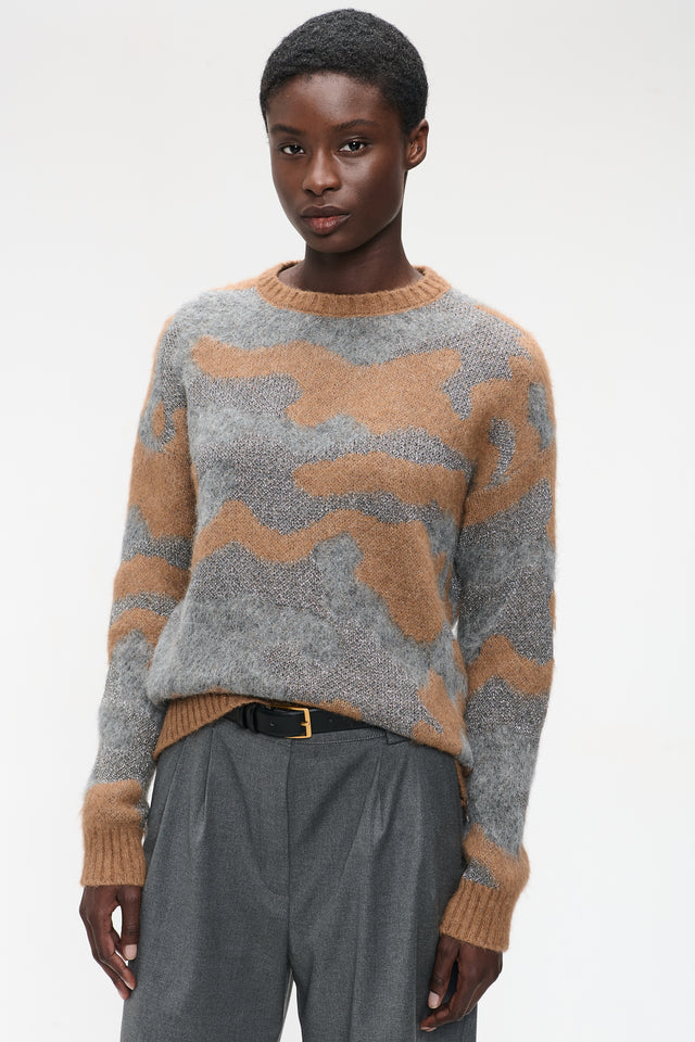 Pullover shiny inlay H25171 | Cognac