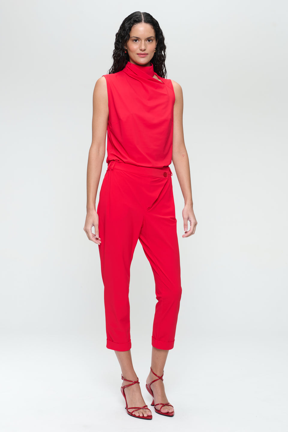 Naomi stretch technical jersey top | Red