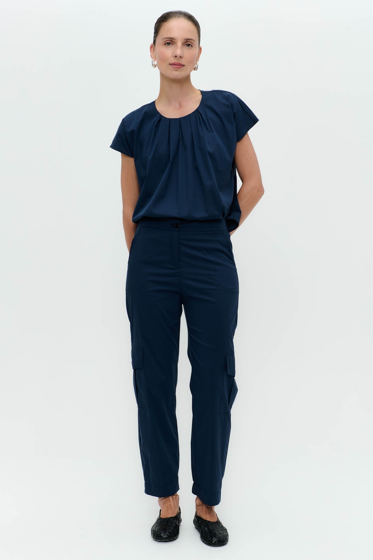 Sesamo poplin pants | Blue denim