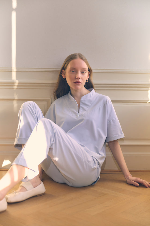 Lissa structure tech jersay top | Light Blue