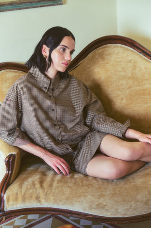 Flo check mini cottton skirt | Brown