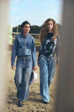 Western repair denim shirt | Flu Blue