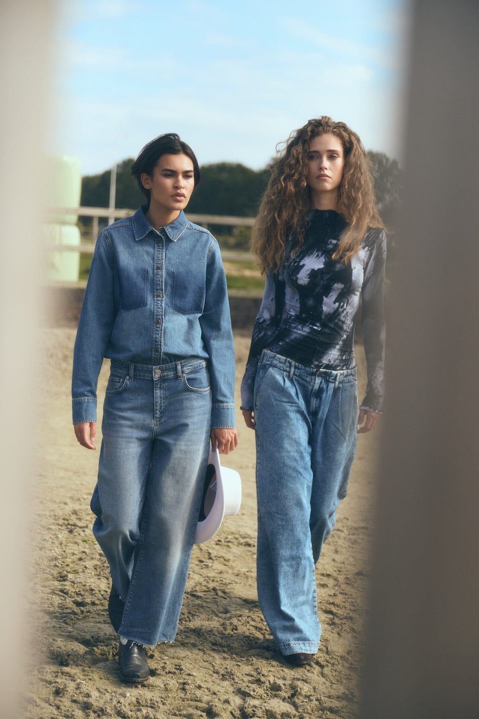 Western repair denim shirt | Flu Blue