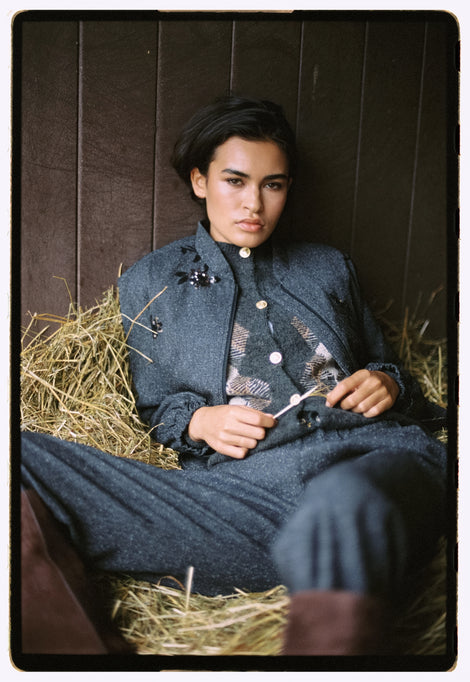 Bernino viscose bomber jacket | Black Melange