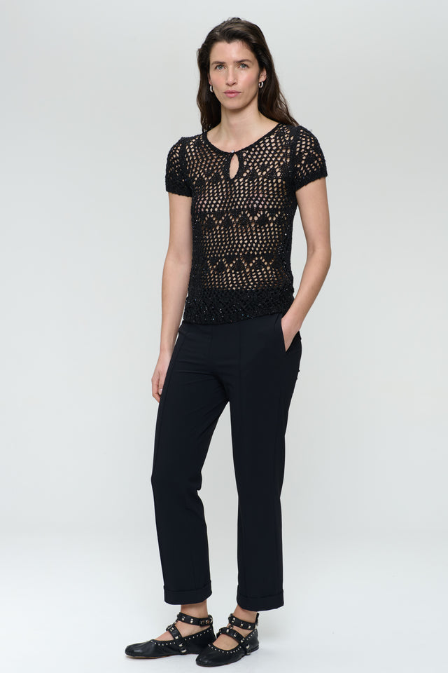 Openwork knit top with sequins 9041 | Black