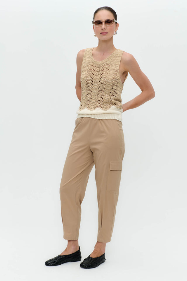 Openwork two-tone knit top 9061 | Beige Gold