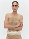 Openwork two-tone knit top 9061 | Beige Gold